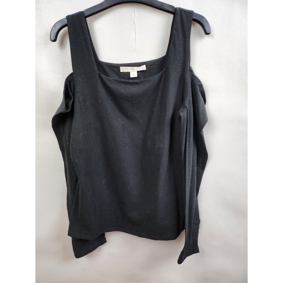 Boston Proper Black Cold Shoulder Square Neck Long Sleeve Top Size Medium - Picture 2 of 7